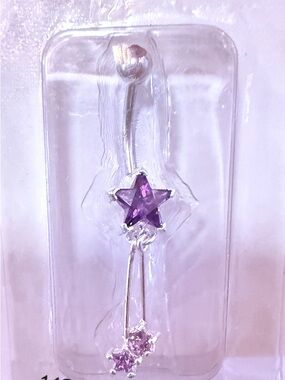 Cato Silver-Tone Belly Button Ring with Purple Star Gem